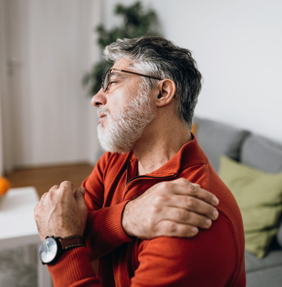 Man having problems with shoulder